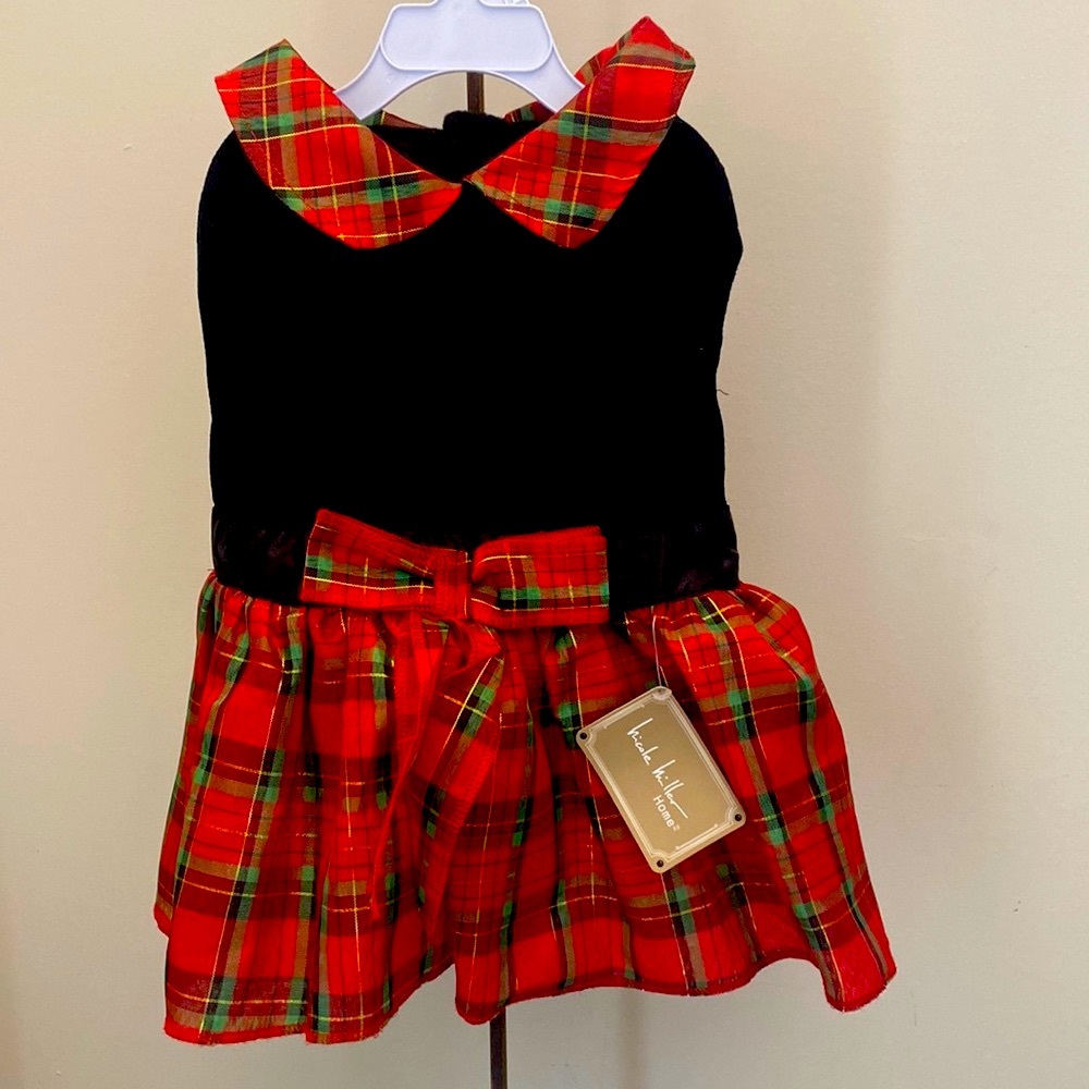 NWT Nicole Miller Red Black Plaid Dog Holiday Dress Medium Christmas 2017